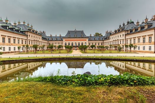 The New Palais front entrance in Pillnitz Castle near Dresden, Germany, Europe



