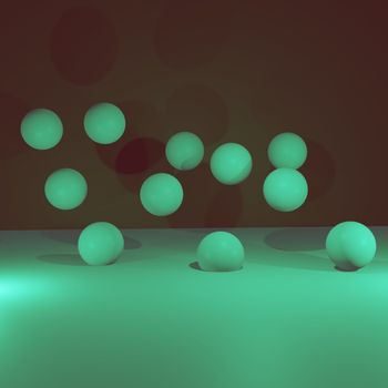 spheres of balls on coral background. Realistic 3d shapes. illustration.