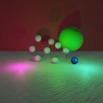 spheres of balls on coral background. Realistic 3d shapes. illustration.