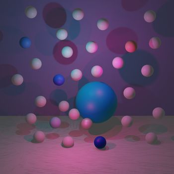 spheres of balls on coral background. Realistic 3d shapes. illustration.