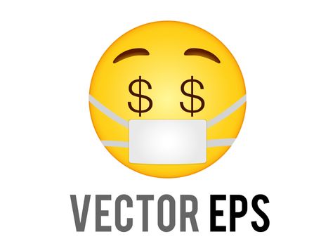 The isolated vector gradient yellow face icon with dollar sign eyes