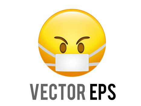 The isolated vector gradient yellow angry, upset and disappointed face icon with wearing mask