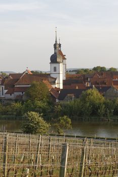 the city Prichsenstadt - Bavaria - Germany - City Tower and church - smalest city in Bavaria