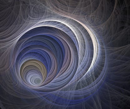 An abstract computer generated modern fractal design on dark background. Abstract fractal color texture. Digital art. Abstract Form & Colors. Fluffy spiral. Surface pattern