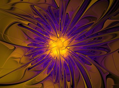 An abstract computer generated modern fractal design on dark background. Abstract fractal color texture. Digital art. Abstract Form & Colors. Elegant complex flower. Convex textured background with soft shade with oil color techniques.