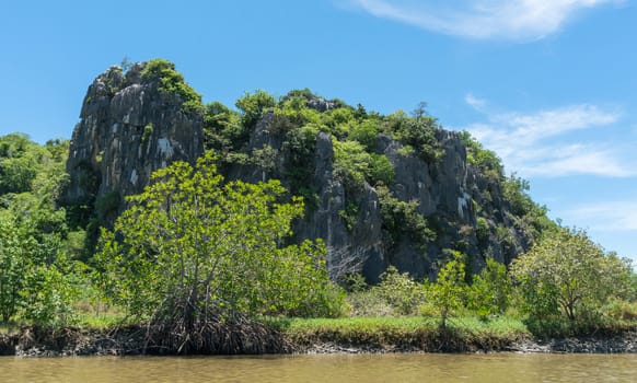 Khao Dang stone or rock mountain or hill at Prachuap Khiri Khan Thailand. Natural landscape or scenery in summer concept