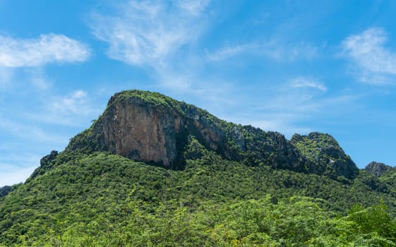 Khao Dang stone or rock mountain or hill at Prachuap Khiri Khan Thailand. Natural landscape or scenery in summer concept