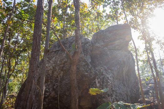 King Seat Stone or Rock at Phayao Attractions Northern Thailand Travel with Sun Light. Natural rock or stone is called King Seat at Phayao landmark northern Thailand travel
