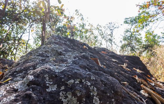 Black Stone or Rock Cliff Mountain Hill on Tree and Sky Background. Natural attractions in Phayao northern Thailand travel