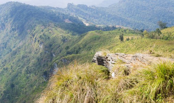 Stone or Rock Landscape on Phu Chi Fa Forest Park View Point with Mountain and Sky Normal. Landscape Phu Chi Fa Forest Park view point Chiang Rai northern Thailand travel