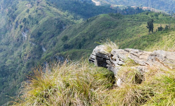 Stone or Rock Landscape on Phu Chi Fa Forest Park View Point with Mountain and Sky Zoom. Landscape Phu Chi Fa Forest Park view point Chiang Rai northern Thailand travel