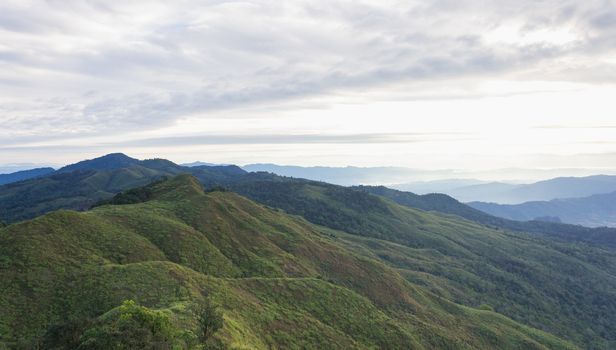 Phu Langka Mountain National Park View Point Left Frame. Phu Langka national park view point with mountain sky cloud and tree at Phayao Thailand. Northern Thailand travel