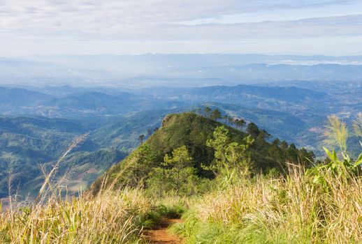 Phu Nom with Grass Field Landscape Mountain Sky and Cloud at Phu Langka National Park Phayao Thailand. Phu Langka national park Phayao Northern Thailand travel