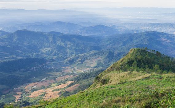 Village and Phu Nom at Phu Langka Mountain National Park Phayao Thailand. Village bottom Phu Nom at Phu Langka Mountain National Park. Northern Thailand travel