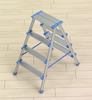 Small aluminum ladder on wooden floor