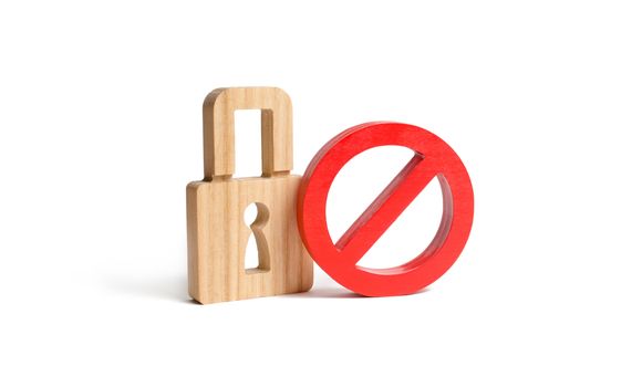 Padlock and symbol No on an isolated background. The concept of protection of personal rights and freedoms. Prohibit encryption and access to personal information and correspondence.