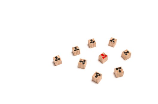 A conceptual image of a leader gathers employees and business partners around him. Attracting customers and gathering a team, teamwork. Organization of business processes and personnel management