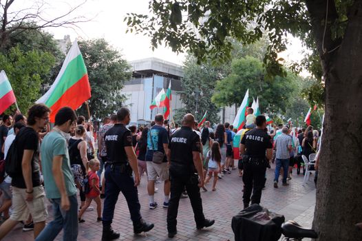 Varna, Bulgaria - June, 19, 2020: a protest rally on the main street of Varna