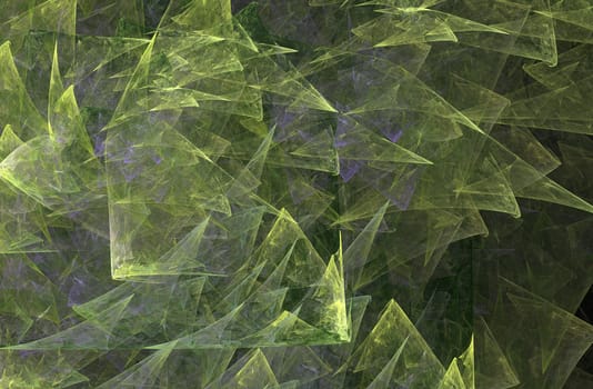 An abstract computer generated modern fractal design on dark background. Abstract fractal color texture. Digital art. Abstract Form & Colors. Green triangles