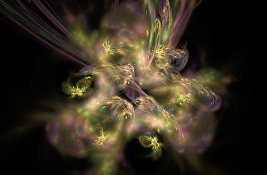 An abstract computer generated modern fractal design on dark background. Abstract fractal color texture. Digital art. Abstract Form & Colors. The birth of a star. Supernova