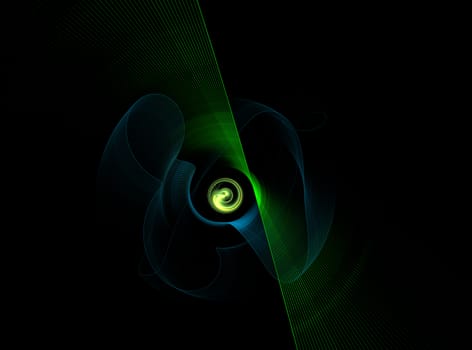 An abstract computer generated modern fractal design on dark background. Abstract fractal color texture. Digital art. Abstract Form & Colors. Vortex and rotation pattern