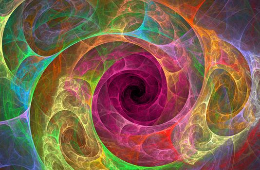 An abstract computer generated fractal design. Abstract fractal color texture. Glowing spiral rainbow tunnel