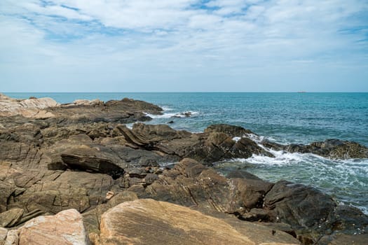 Large rocky shoreline and sea view