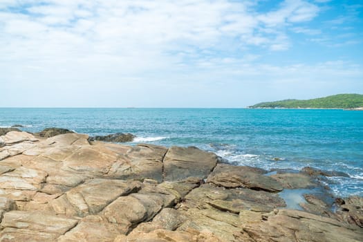 Large rocky shoreline and sea view