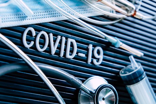 Coronavirus covid-19 medical still life concept background