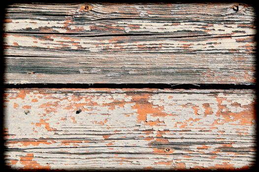 Old white painted weathered distressed wood oak plank board texture background stock photo