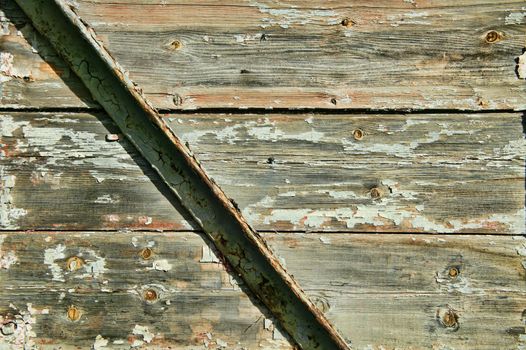 Old white painted weathered distressed wood oak plank board texture background stock photo