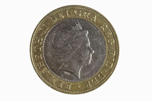 Elizabeth II 1998 Standing on the Shoulders of Giants technology British two pound coin of England UK which is still in current use stock photo