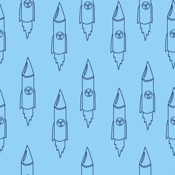 nuclear missile doodle. drawing blue line. Seamless pattern.
