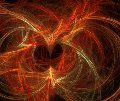 An abstract computer generated modern fractal design on dark background. Abstract fractal color texture. Digital art. Abstract Form & Colors. Dance of fire neon lights
