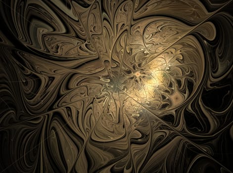 An abstract computer generated modern fractal design on dark background. Abstract fractal color texture. Digital art. Abstract Form & Colors. Sophisticated ornament. Convex textured background with soft shade with oil color techniques.