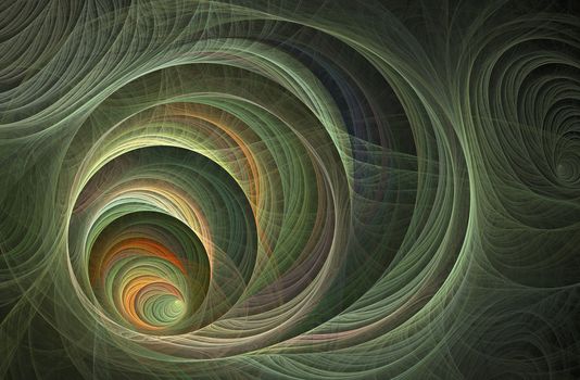 An abstract computer generated modern fractal design on dark background. Abstract fractal color texture. Digital art. Abstract Form & Colors. Fluffy spiral. Surface pattern