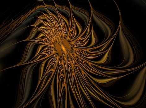 An abstract computer generated modern fractal design on dark background. Abstract fractal color texture. Digital art. Abstract Form & Colors. Oil spot in the shape of a flower