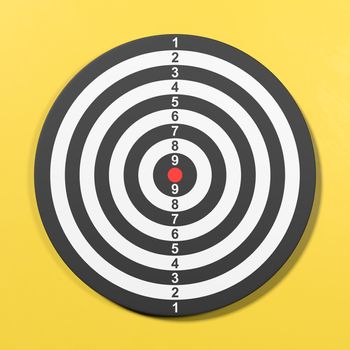 Empty Black and White Dart Target on Yellow Background 3D Illustration