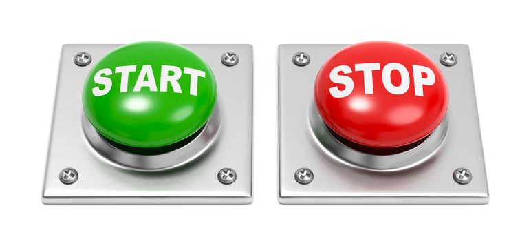 Start Green Button and Stop Red Button on White Background 3D Illustration