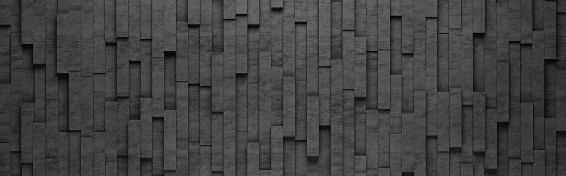Wall of Black Vertical Rectangles Tiles Arranged in Random Height 3D Pattern Background Illustration