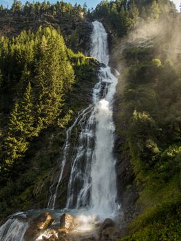 Climbing on the Stuibenfall via ferrata near Umhausen in the Otztal, Tyrol, Austria