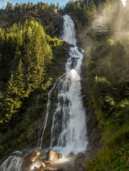 Climbing on the Stuibenfall via ferrata near Umhausen in the Otztal, Tyrol, Austria