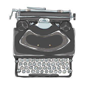 black Typewriter vintage art illustration
