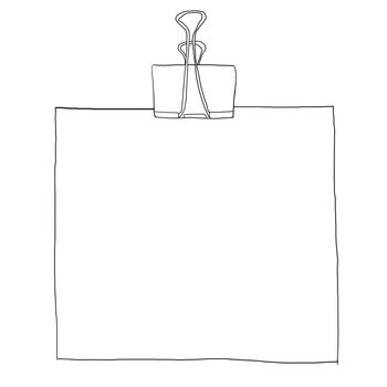 Binder Clips and blank Paper line art illustration