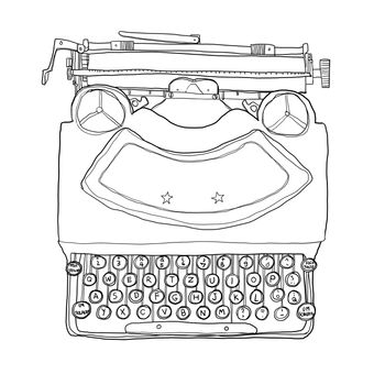 black Typewriter vintage line art illustration