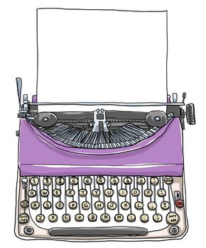 cute purple typewriter with paper vintage art