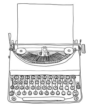 cute  typewriter with paper vintage line art