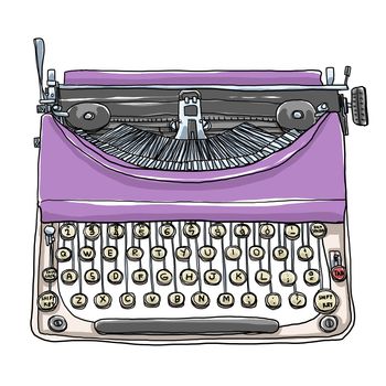 cute purple typewriter vintage art