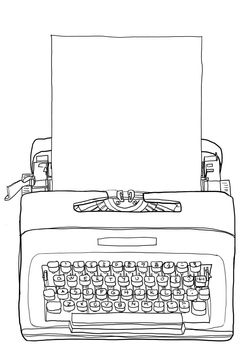 Yellow Typewriter  Vintage Portable Manual typewriter  with blank paper line art illustration