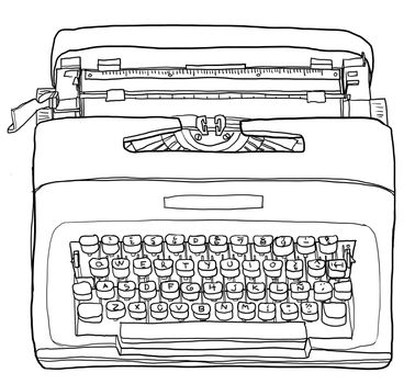 Yellow Typewriter  Vintage Portable Manual typewriter  line art illustration